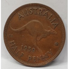 AUSTRALIA 1939 . HALF 1/2  PENNY . ROO . VERY NATURAL . VERY GENUINE